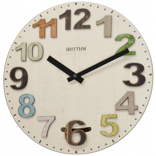 Rhythm(Japan) Front Time Setting 3D Numerals Pendulum Wooden Case Wall Clock Ø35X5.2cm